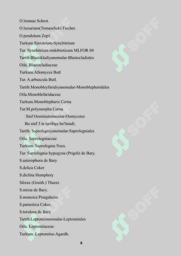 Euaskomitseglar kenja sinfi. Tartibi va guruhlari. Plektomitsetlar tartiblar guruhi va ularning asosiy vakillari. 8