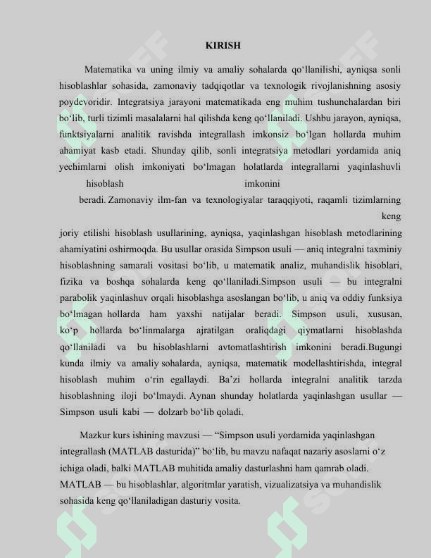 Matlab dasturidan foydalangan holda integrallarni simpson usulidan foydalanib yechish 3