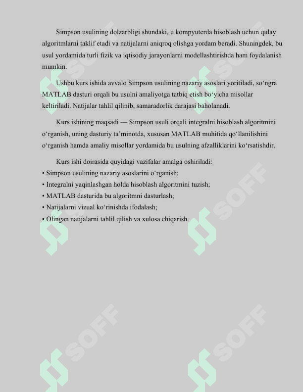 Matlab dasturidan foydalangan holda integrallarni simpson usulidan foydalanib yechish 4