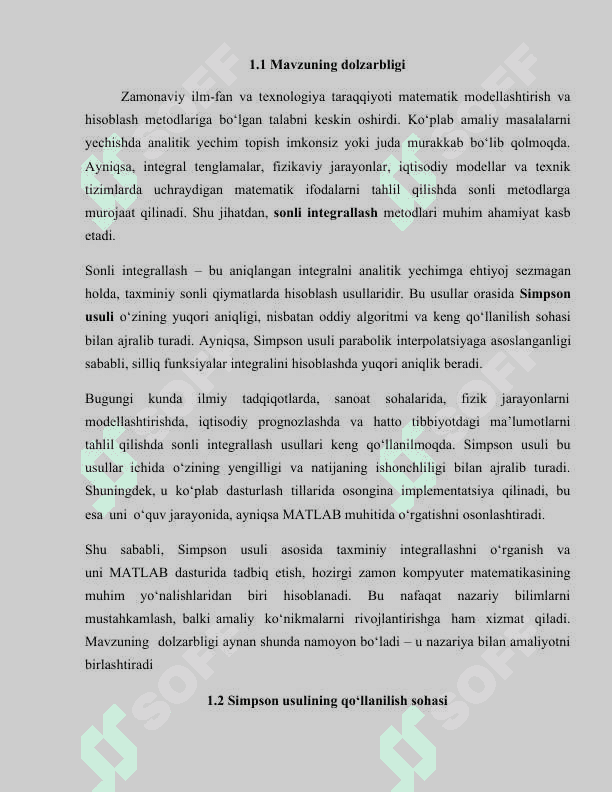 Matlab dasturidan foydalangan holda integrallarni simpson usulidan foydalanib yechish 5