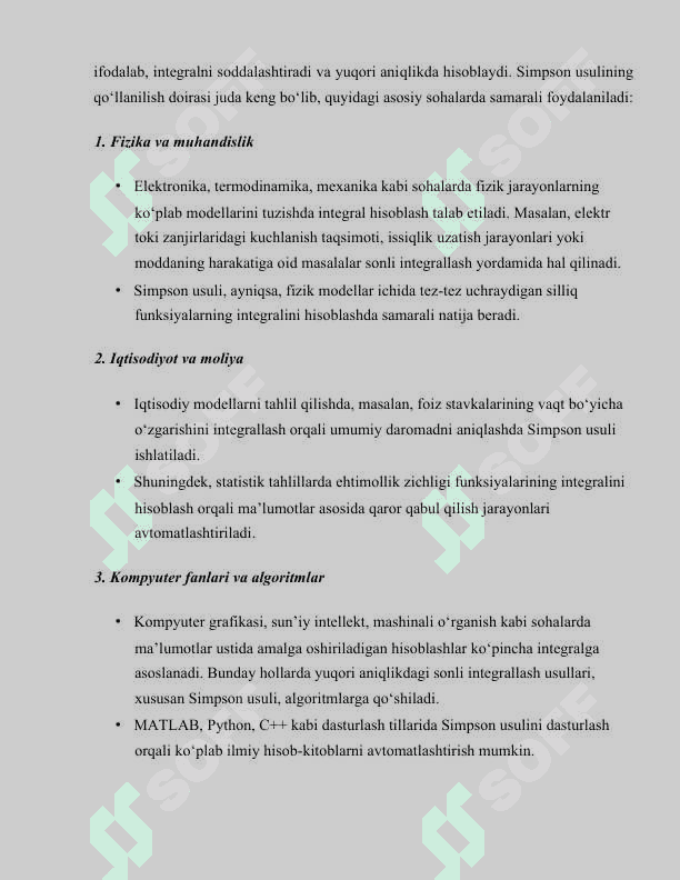 Matlab dasturidan foydalangan holda integrallarni simpson usulidan foydalanib yechish 7