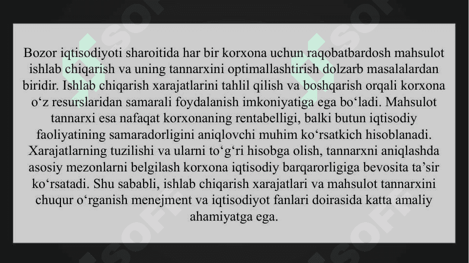 Ishlab chiqarish xarajatlari va mahsulot tannarxi slayd 3