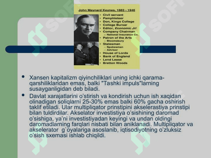 Keynsning iqtisodiy qarashlari,keynschilik, yangi Keynschilik. 7