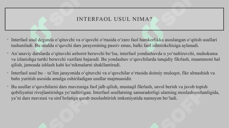 Ona tili darslarida interfaol usullarni qoʻllash tajribasi slayd 3