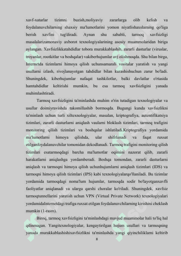 Tarmoq xavfsizligi Zamonaviy tahdidlar va himoya usullari 8