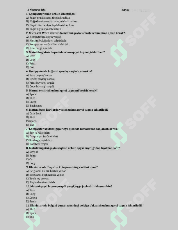 5-sinf informatika test yillik 2