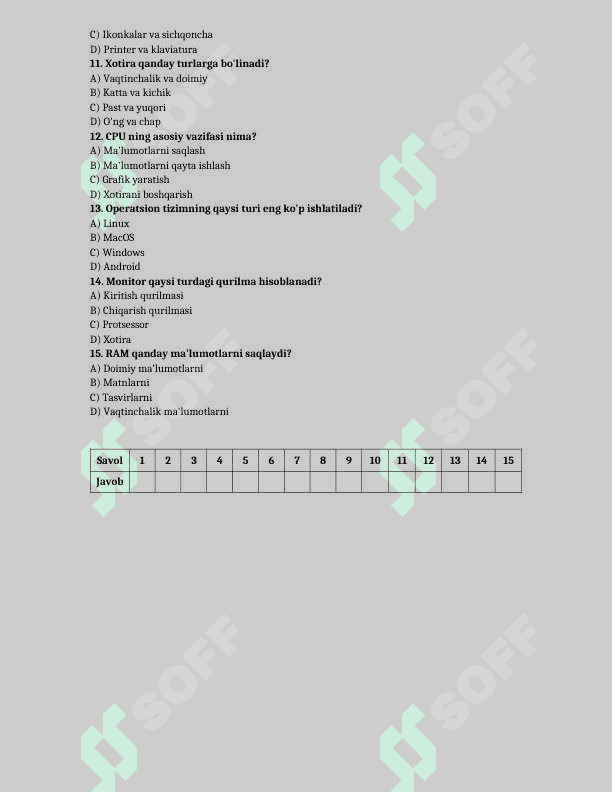 9-sinf informatika test yillik 3