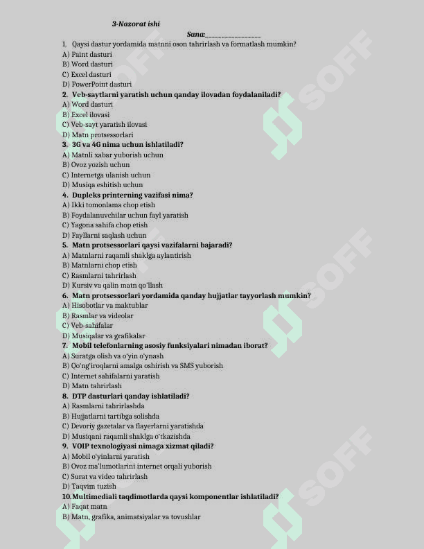 9-sinf informatika test yillik 6