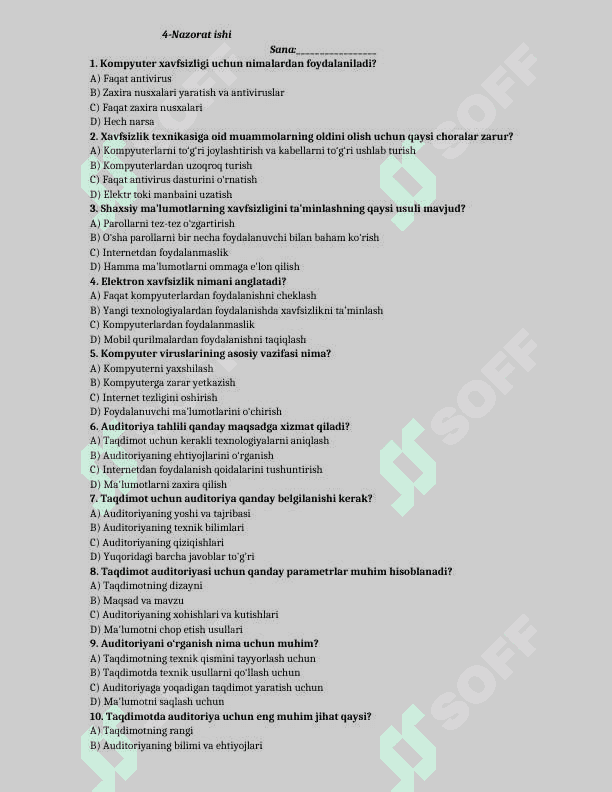 9-sinf informatika test yillik 8