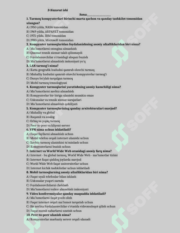 10-sinf informatika test yillik 6