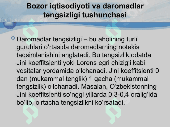 Bozor iqtisodiyoti sharoitida daromatlar tengsizligi 3