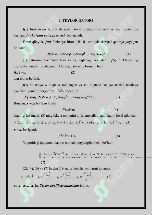Teylor  qatorlari . Elementar funksiyalarni darajali qatorga yoyish. 2