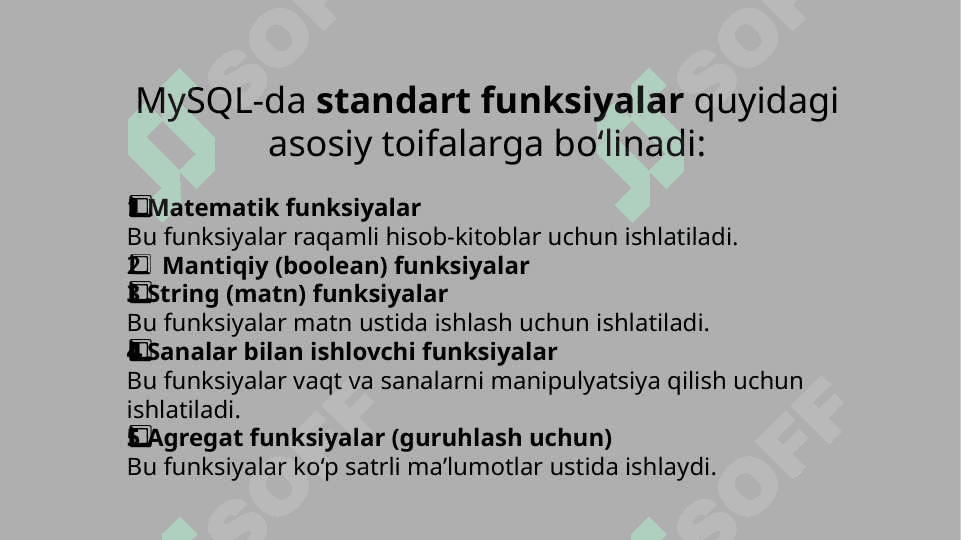 Jarayonlar va SQLda standart funksiyalardan foydalanish 7