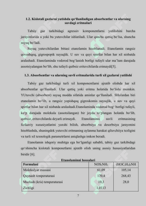 Tabiiy gaz tarkibidagi kislotali komponentlar va ularning xossalari 7