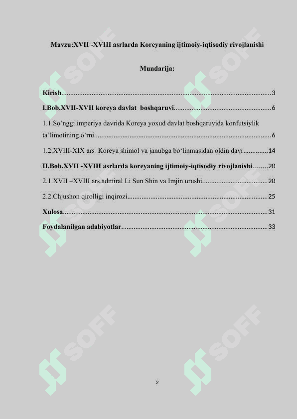 XVII -XVIII asrlarda koreyaning ijtimoiy-iqtisodiy rivojlanishi 2