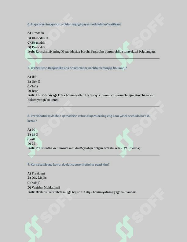 Argos 1000 talik test, javoblari va izohi bilan. Davlat xizmatchisi 2025 yangi talqinda 3