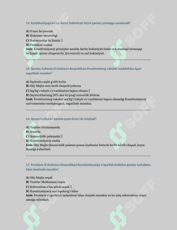Argos 1000 talik test, javoblari va izohi bilan. Davlat xizmatchisi 2025 yangi talqinda 5
