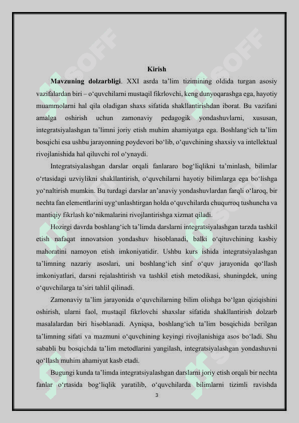 BOSHLANG‘ICH TA’LIMDA INTEGRATSIYALASHGAN DARSLARNING MAZMUNI VA METODIK ASOSLARI 3