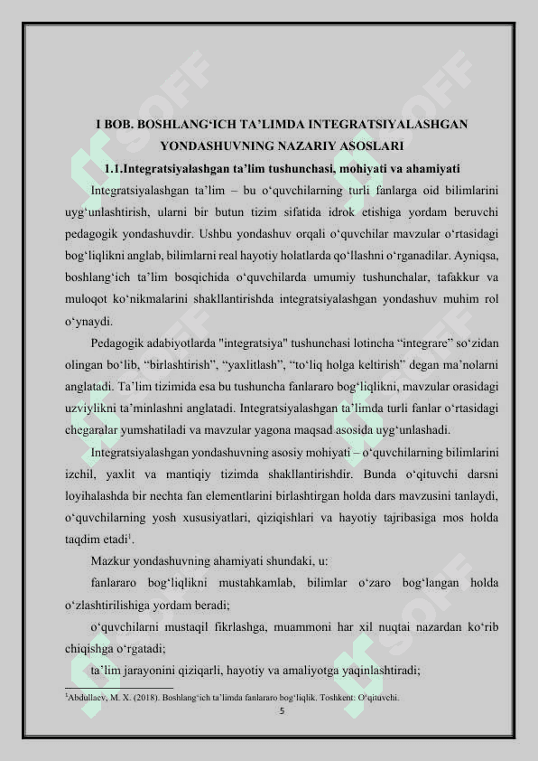 BOSHLANG‘ICH TA’LIMDA INTEGRATSIYALASHGAN DARSLARNING MAZMUNI VA METODIK ASOSLARI 5