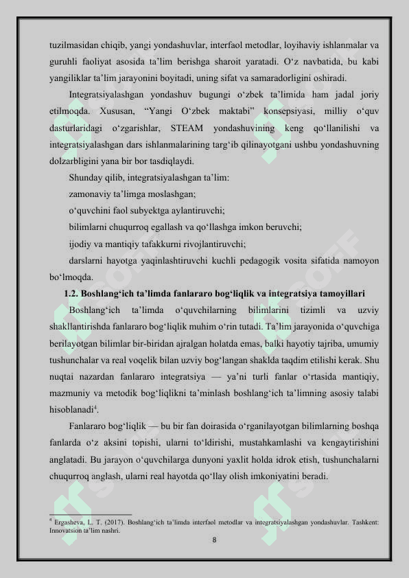 BOSHLANG‘ICH TA’LIMDA INTEGRATSIYALASHGAN DARSLARNING MAZMUNI VA METODIK ASOSLARI 8