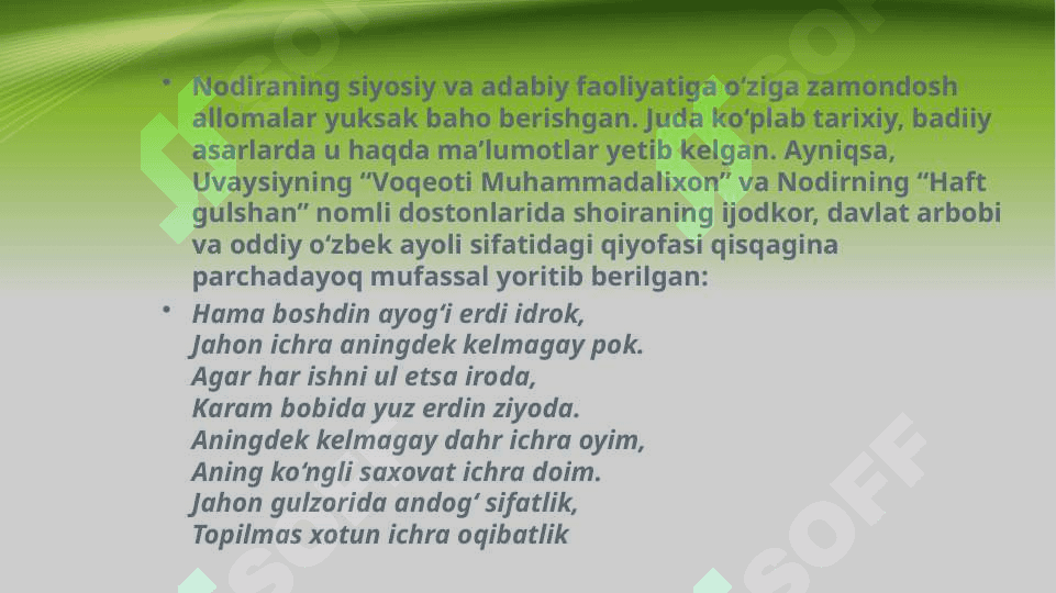 Nodira – muhabbat,sadoqat va vafo kuychisi. 8