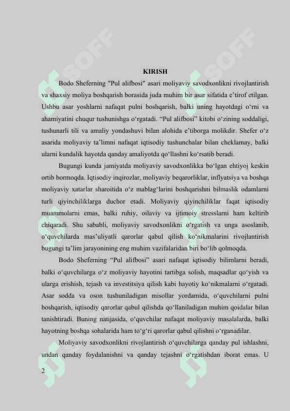 “BODO SHEFERNING PUL ALIFBOSI ASARI” 2