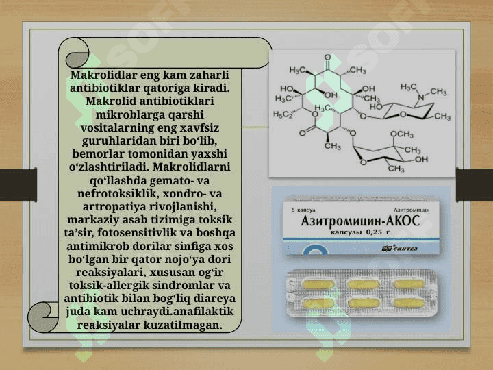 Makrolitlar, azolitlar, linkosomidlar antibiotiklar 3