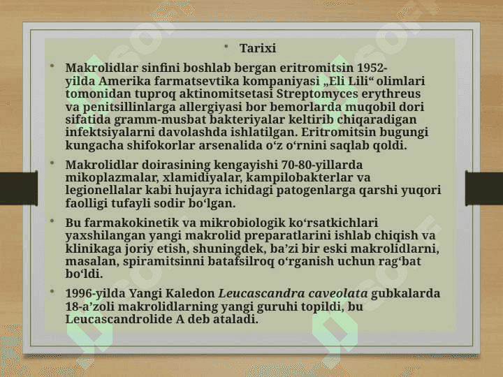 Makrolitlar, azolitlar, linkosomidlar antibiotiklar 4