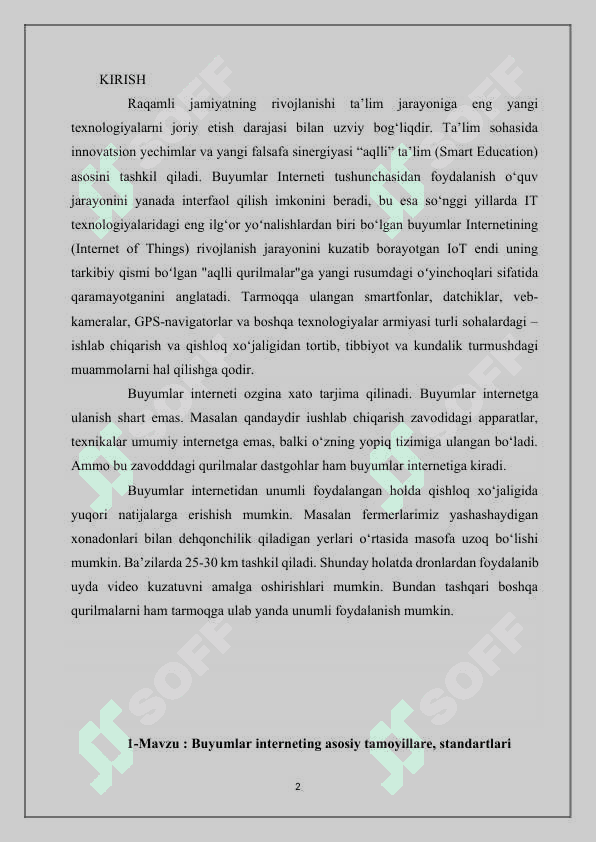 BUYUMLAR INTERNETI FANI BOʼYICHА OʼQUV АMАLIYOTI HISOBOTI 3