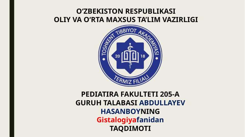 Nafas olish tizimi aʼzolarining qiyosiy gistologik  tavsifi