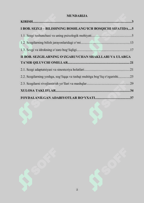 Sezgilar klassifikatsiyasi va sezgilarning o’zgaruvchan shakllari 2