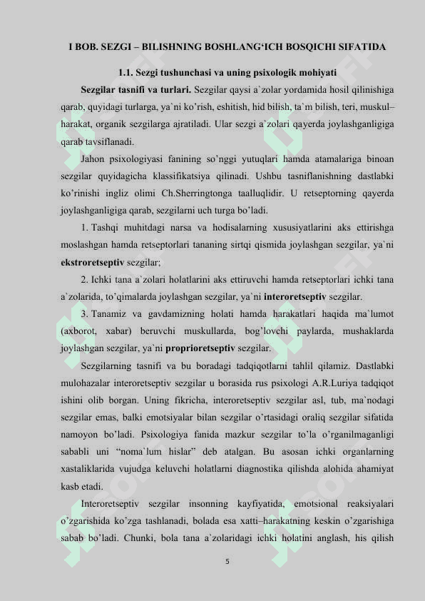 Sezgilar klassifikatsiyasi va sezgilarning o’zgaruvchan shakllari 5