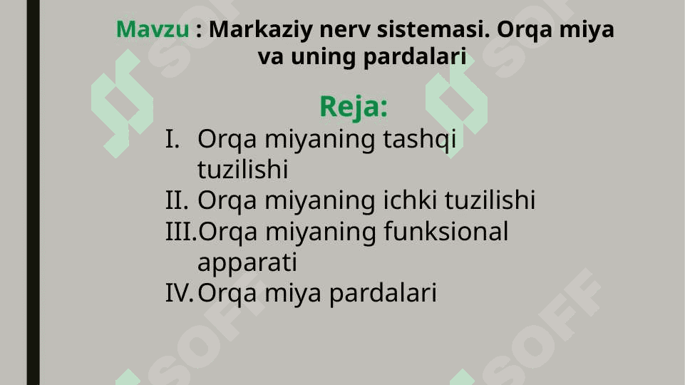 Markaziy nerv sistemasi. Orqa miya va uning pardalari 2