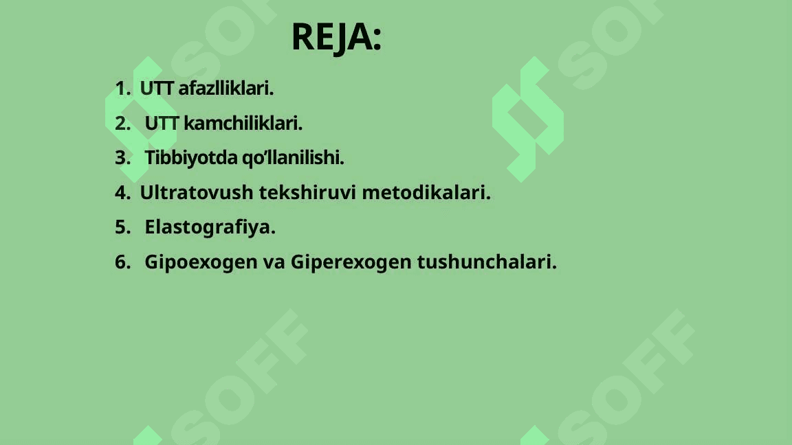 Ultratovush tekshirishining afzallik va kamchiliklari.  Ultratovush tekshiruvi metodikalari. 2