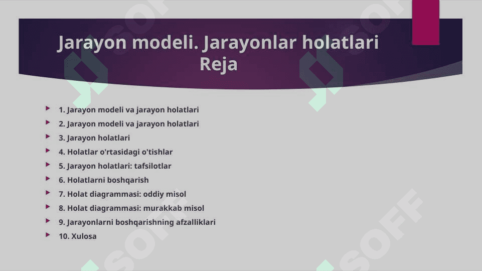 Jarayon modeli. Jarayonlar holatlari 2
