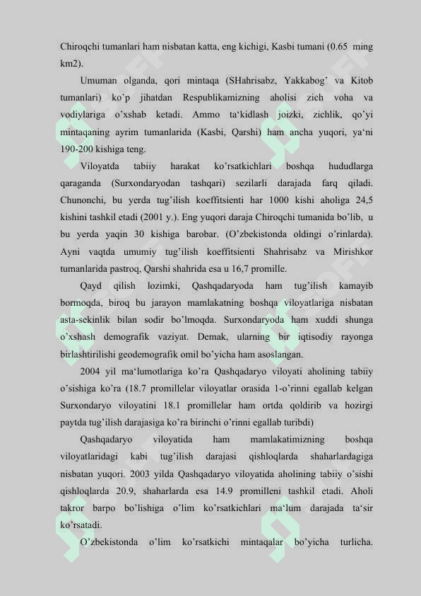 QASHQADARYO VILOYATINING MA'MURIY HUDUDIY TARKIBI VA IJTIMOY IQTISODIY RIVOJLANISH XUSUSIYATLARI 7