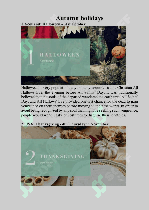 Autumn holidays (in English) 2