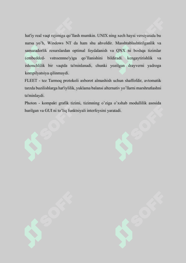 Rеal vaqt Tarmoq Operatsion tizimlari – qnx 4