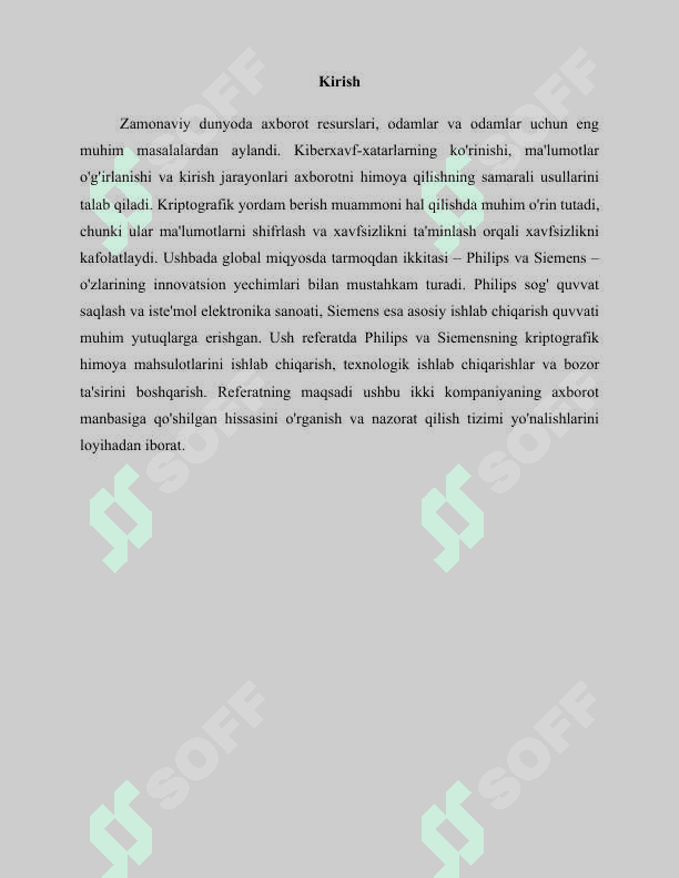 Kriptografik himoya vositalarini ishlab chiqaruvchilar(Philips va Siemens misolida) 3