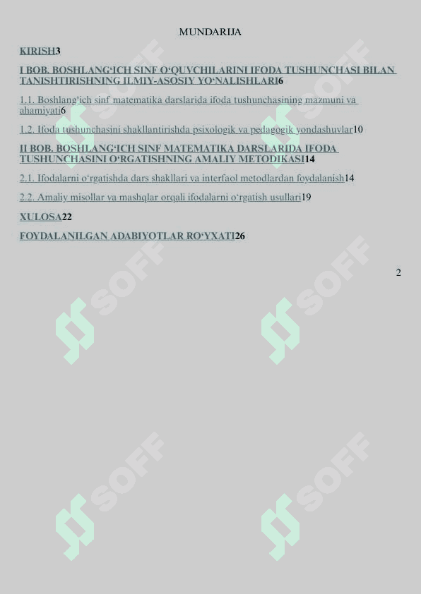 Boshlang‘ich sinf matematika darslarida ifoda tushunchasini o‘rgatish 
metodikasi 3
