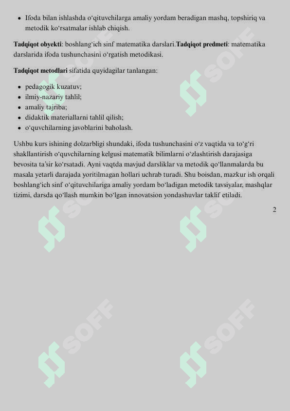 Boshlang‘ich sinf matematika darslarida ifoda tushunchasini o‘rgatish 
metodikasi 6