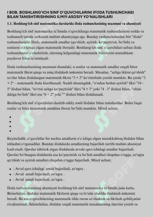 Boshlang‘ich sinf matematika darslarida ifoda tushunchasini o‘rgatish 
metodikasi 7