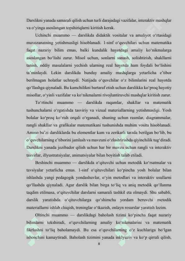 1-sinf matematika darsligining tahlili, muammolar va ularni bartaraf etish yoʻllari 8