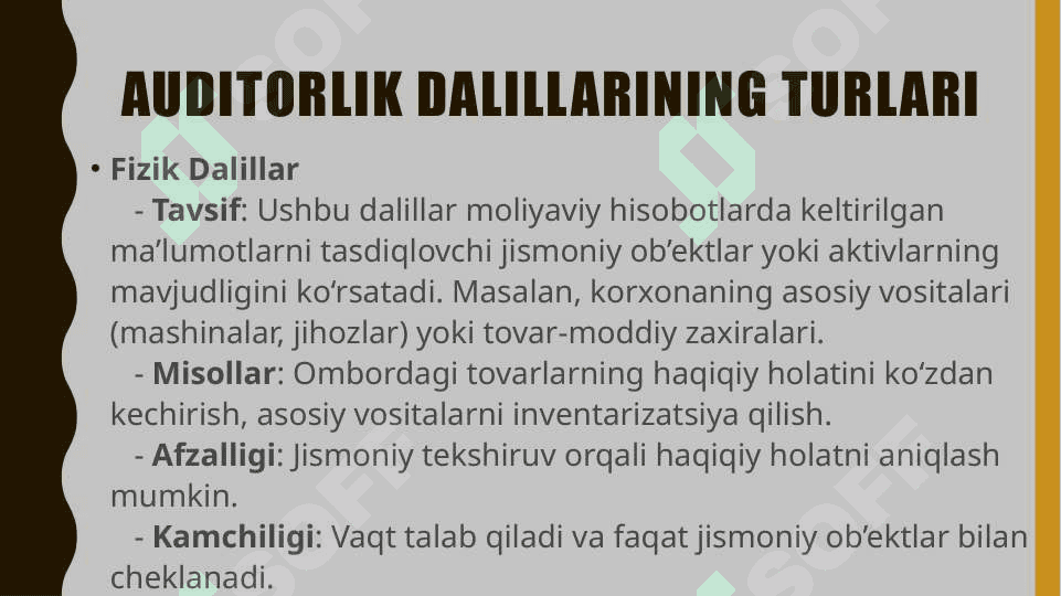 Auditorlik dalillarining turlari va yigʻish usullari 3