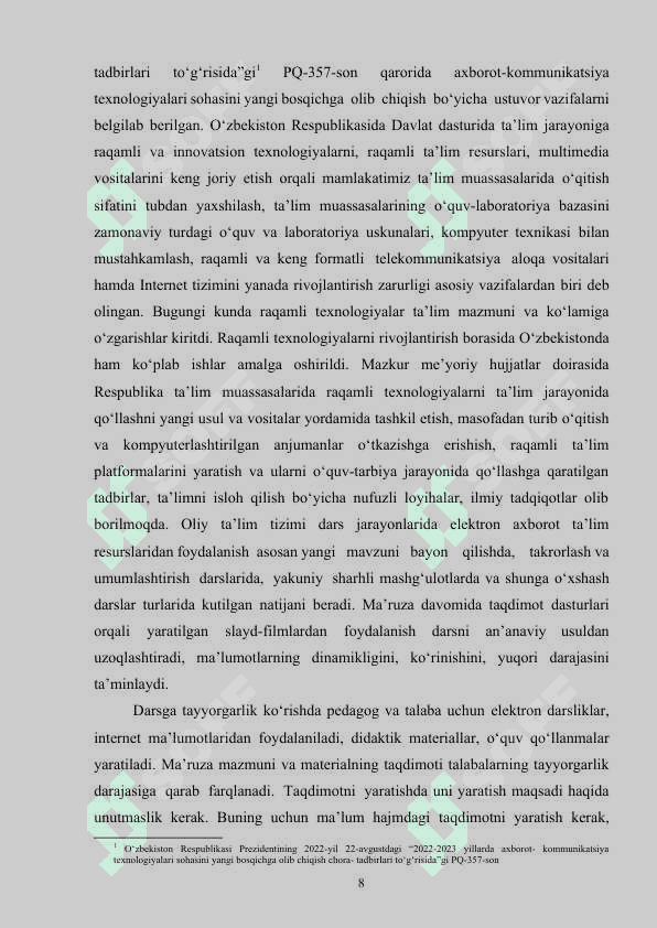 Elektron darsliklar va ularga qo'yiladigan talablar 8