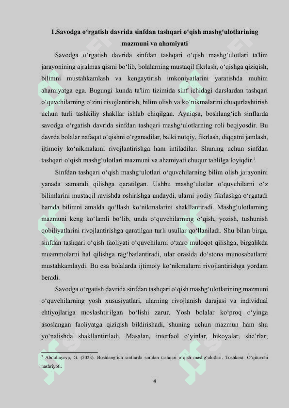 Savodga oʻrgatish davrida sinfdan tashqari oʻqish mashgʻulotlari. 4