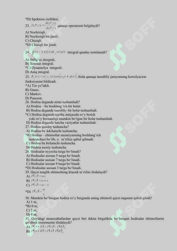 Extimollik va statistika fanidan namunaviy test savollari 3