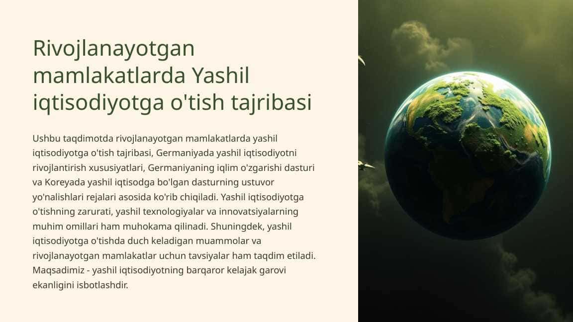 Rivojlanayotgan mamlakatlarda Yashil iqtisodiyotga o'tish tajribasi
