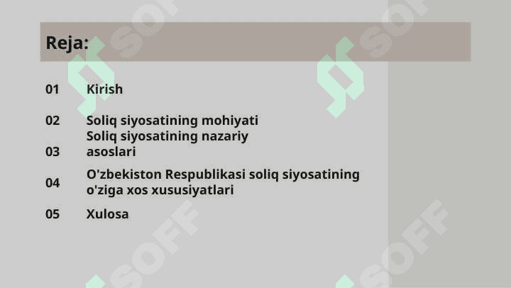 Soliq siyosati: mohiyati, maqsadlari, vositalari. O’zbekiston Respublikasi soliq siyosatining o’ziga xos xususiyatlari 2
