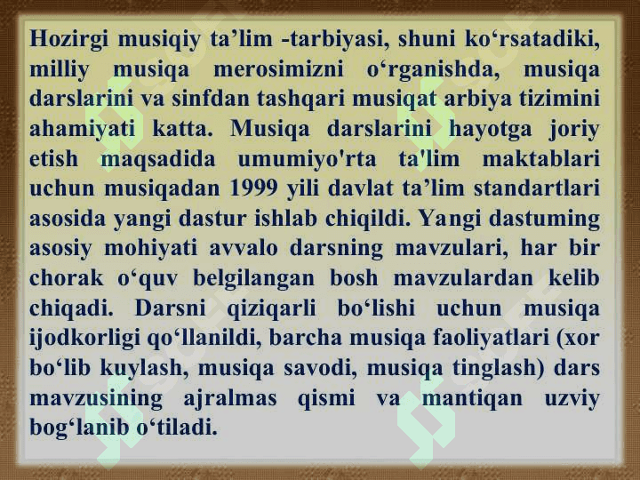 O’ZBEKISTONNING UMUMTA’LIM MAKTABLARIDA MUSIQA TA’LIMI VA TARBIYASINING RIVOJLANISHI 8